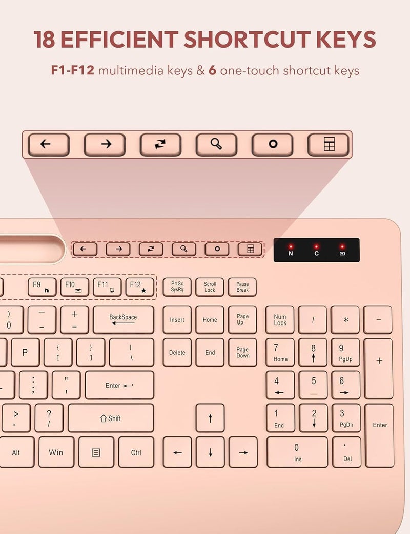 SABLUTE Wireless Keyboard and Mouse, Wrist Rest, Phone Holder, Batteries Included, 2.4G Lag-Free Ergonomic Keyboards Mouse Combo, Silent Cordless Set for Computer, Laptop, Mac, Windows (No Backlit) - Image 5